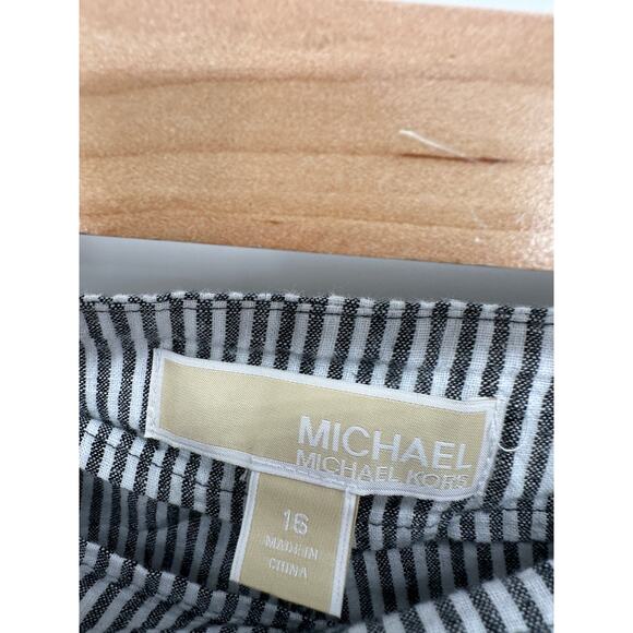 Michael Michael Kors Women Pants Black White Striped Linen Blend Wide Leg Sz 16 - Picture 6 of 8